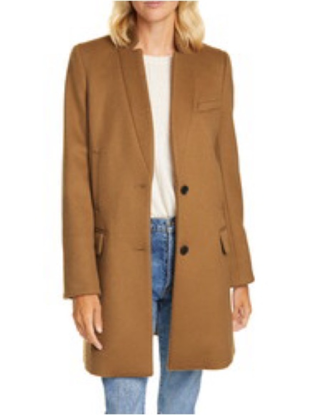 Veronica Beard Camel Single-Breasted Wool-Blend Blazer Coat
